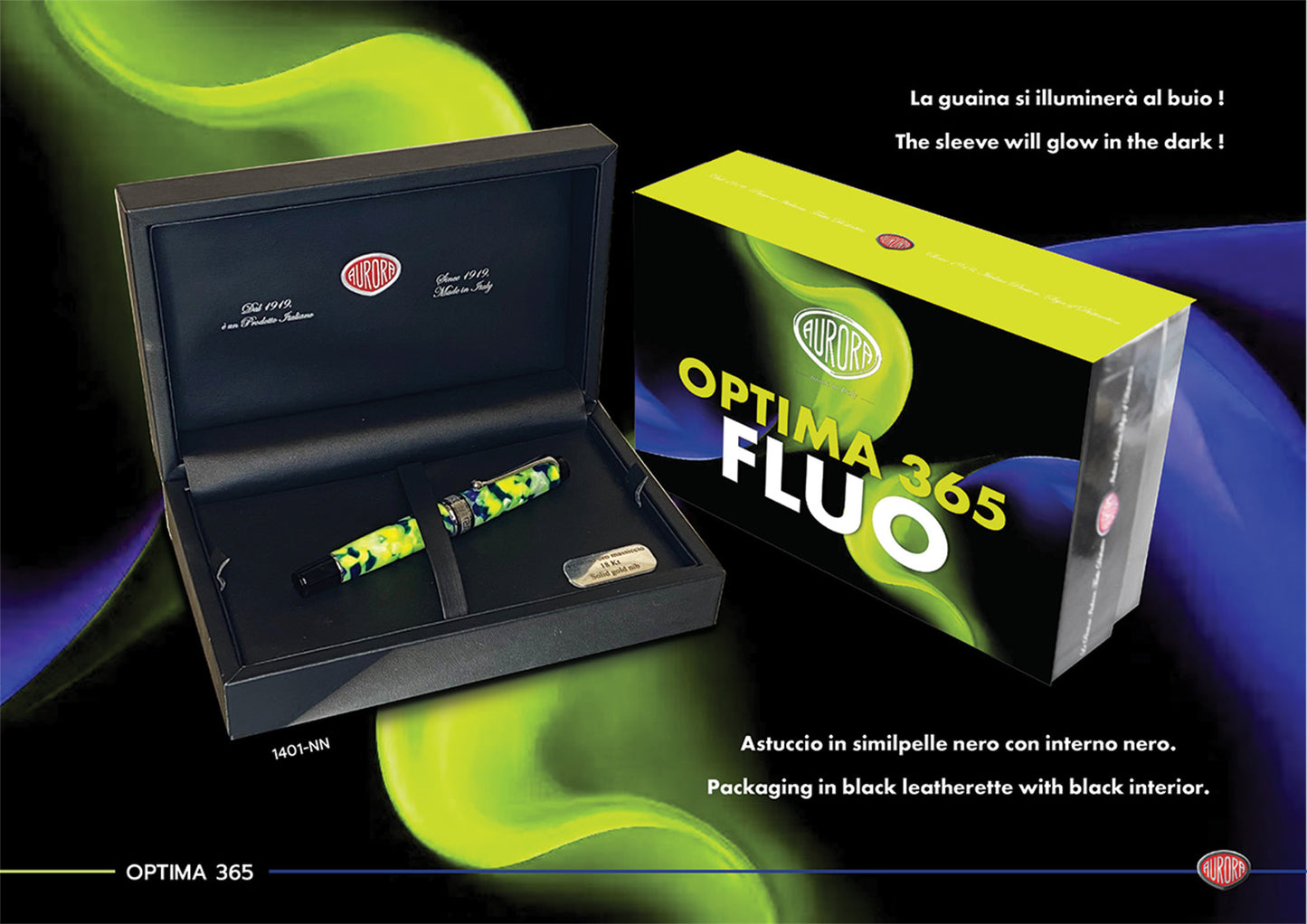 Aurora Optima 365 Fluo Fountain Pen - Limited Edition 2025 Glow-in-the-dark packaging