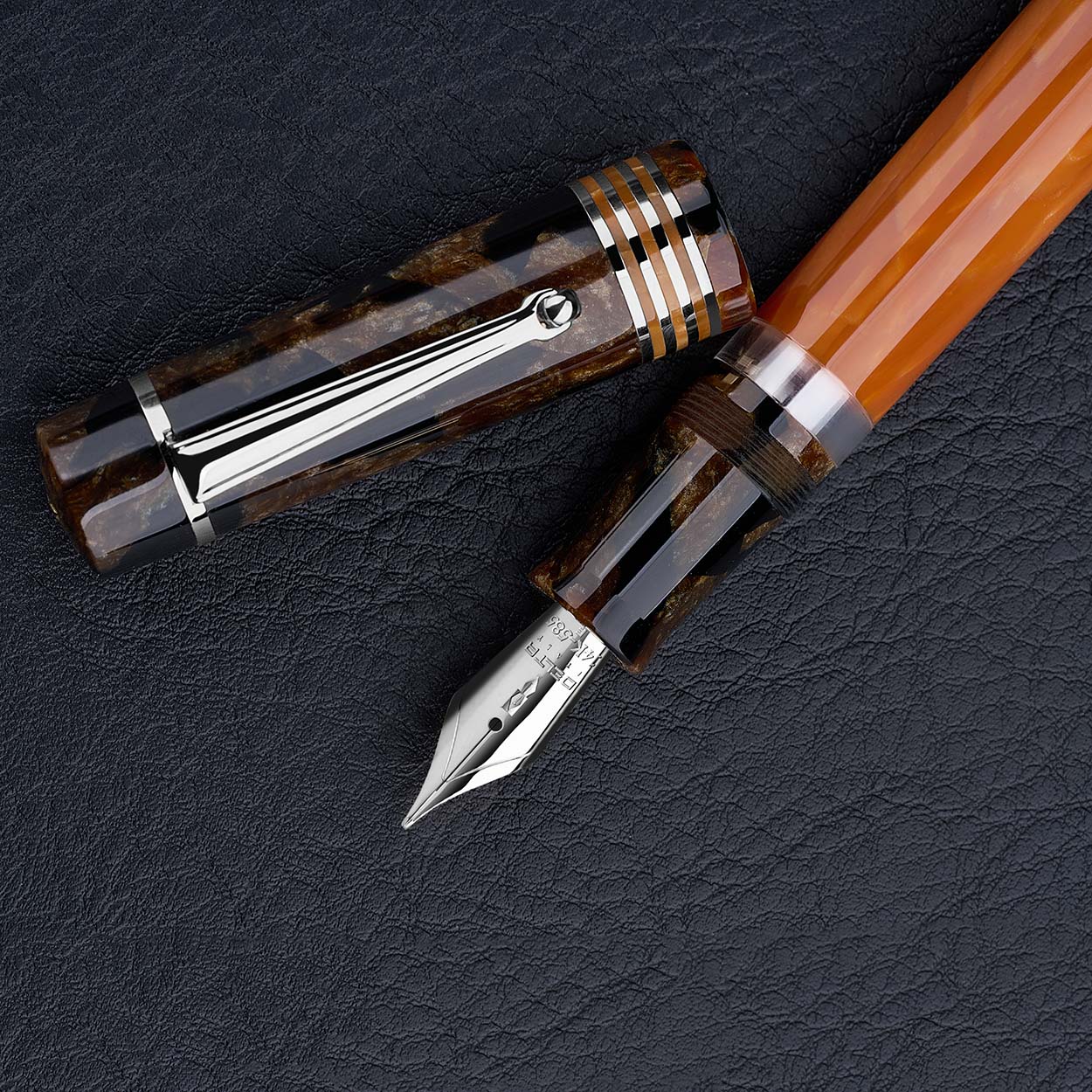 Delta Sforza Celluloid Fountain Pen - 14kt Nib - Palladium Trim - Limited Edition- Made in Italy top down