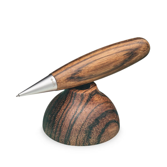 e+m Holzprodukte Base Point  Ballpoint Pen and Stand - Zebrawood - Made in Germany