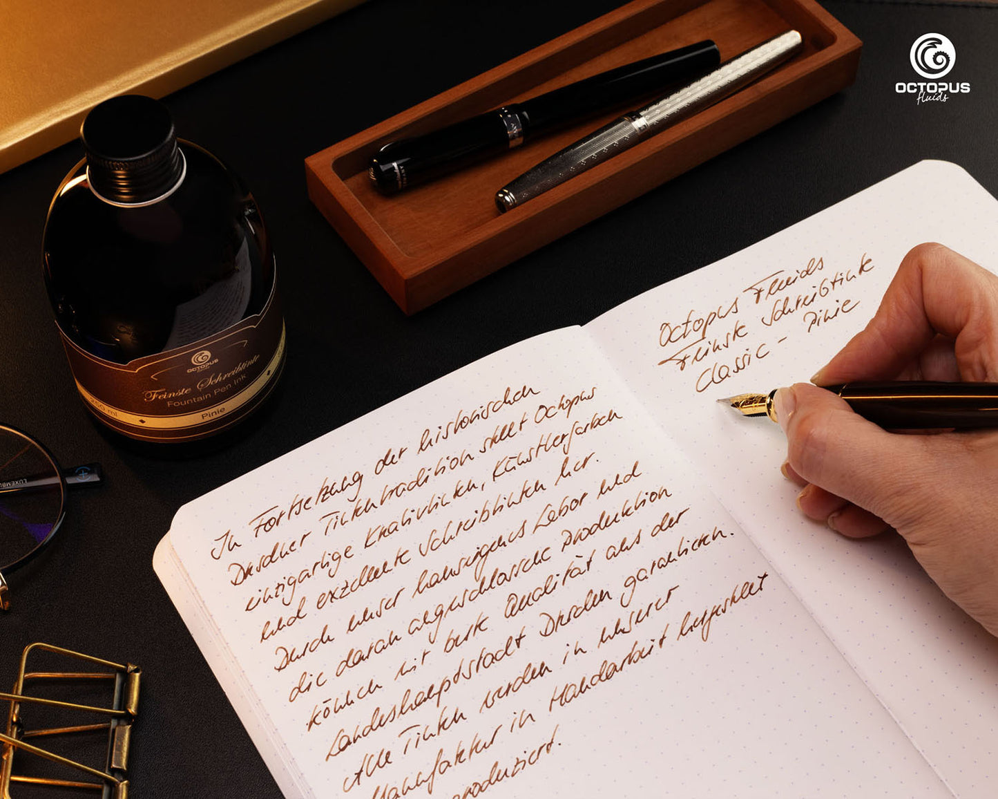 Octopus Fluids Fountain Pen Ink - 250 ml Bottle - Pinie Pine Brown - Made in Germany writing journal