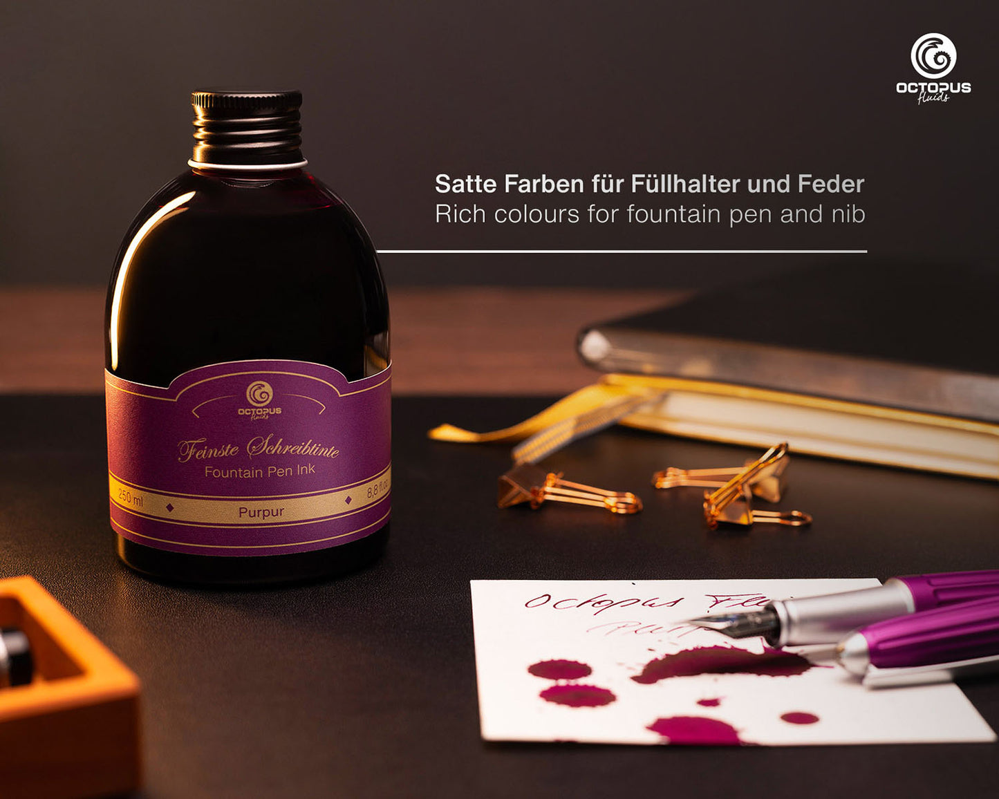 Octopus Fluids Fountain Pen Ink - 250 ml Bottle - Purpur Purple - Made in Germany pen ink