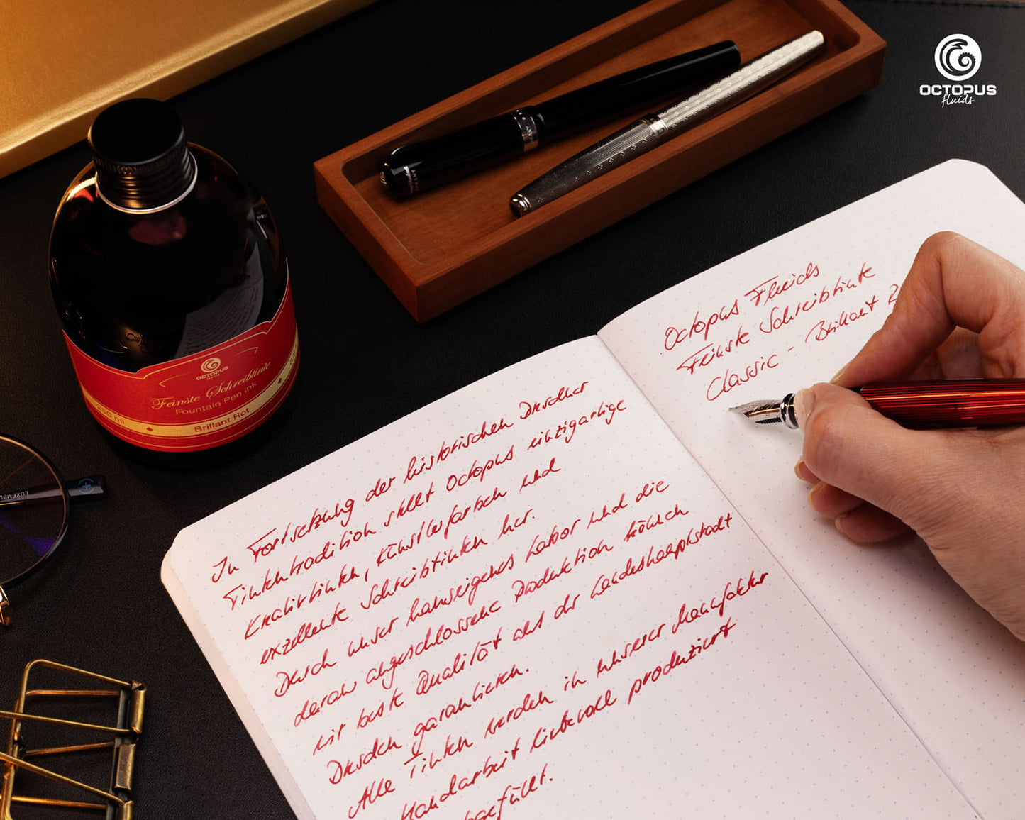 Octopus Fluids Fountain Pen Ink Brilliant Rot Red 30ml writing