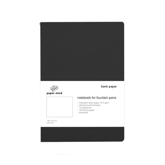 The Paper Mind Mitsubishi Bank Paper Notebook A5 Black Blank Fountain Pen Friendly