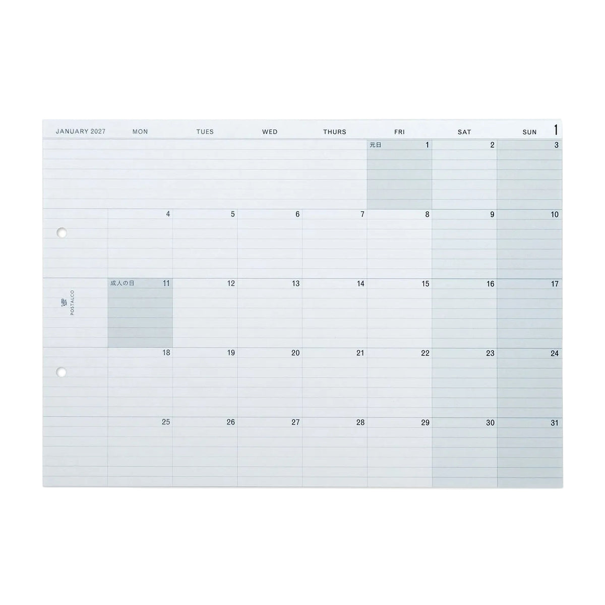 Postalco Snap Pad Calendar 2027 - A4 - Made in Japan