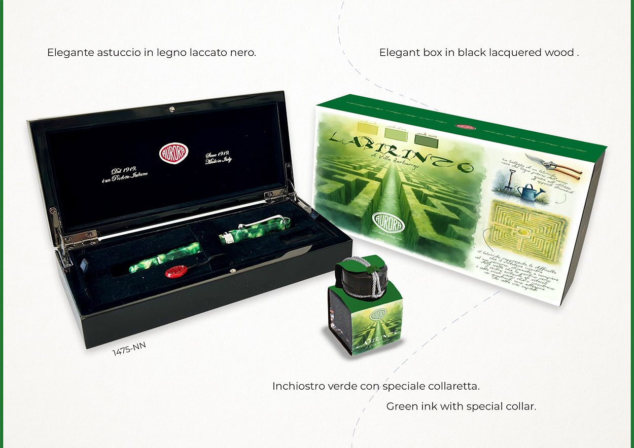 Aurora 888 Fountain Pen in Labirinto di Villa Barbarigo - BB 18K Gold Nib - Limited Edition Set 