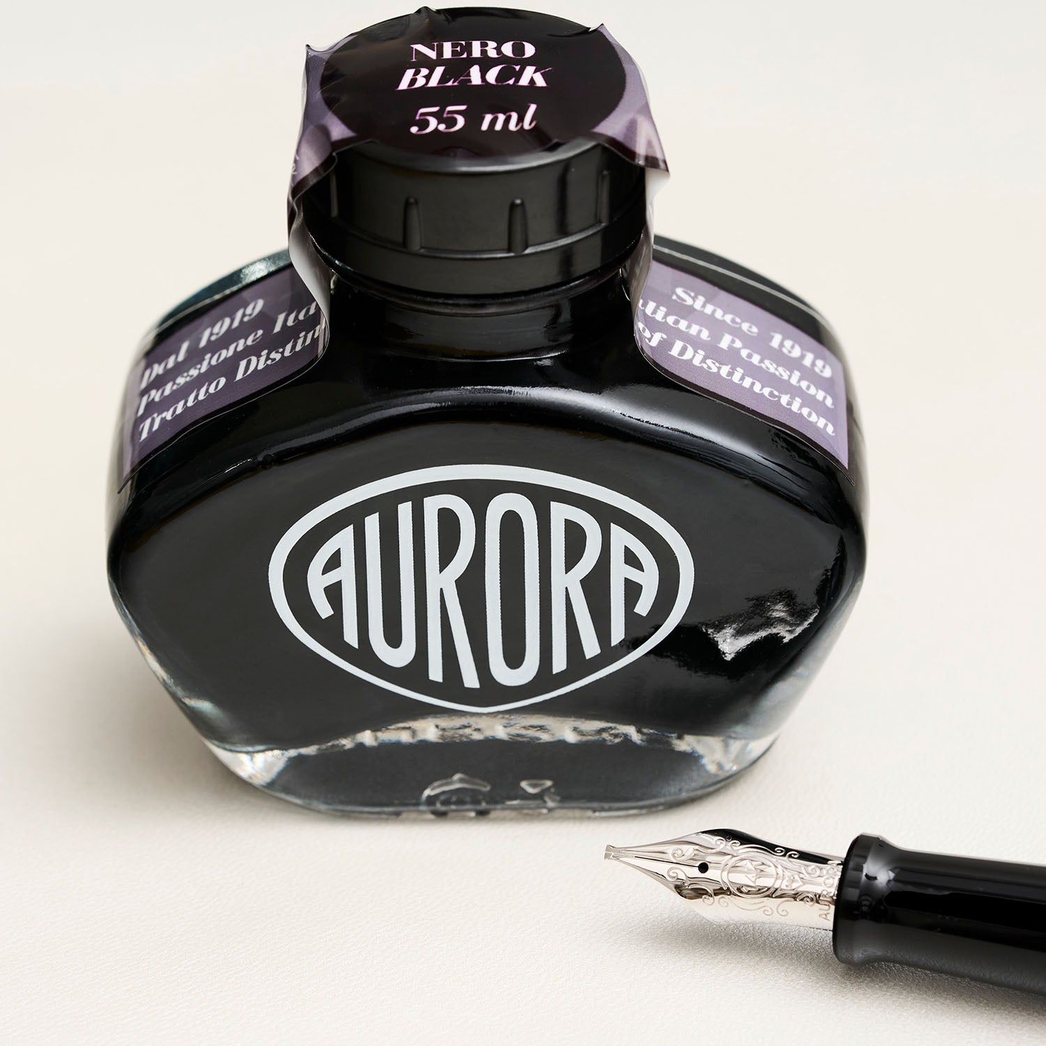 Aurora Fountain Pen Ink - 55 ml Bottle - Black with aurora fountain pen