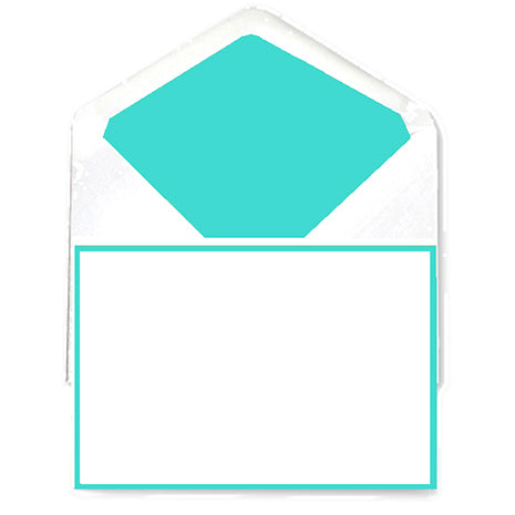 Original Crown Mill Bi-Color Note Cards 5 Pack - White Turquoise Teal Made in Belgium