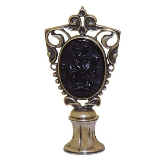 Bortoletti Bronze Seal Handle Glass Paste Cameo - Saint Giorgio - Black Made in Italy