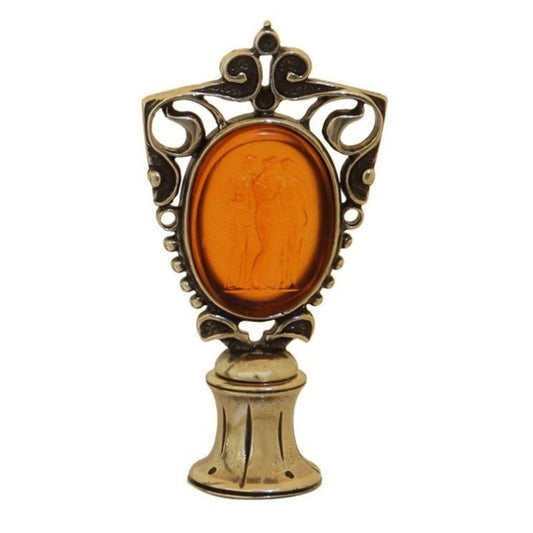 Bortoletti Bronze Wax Seal Handle Glass Paste Cameo - Three Graces - Amber