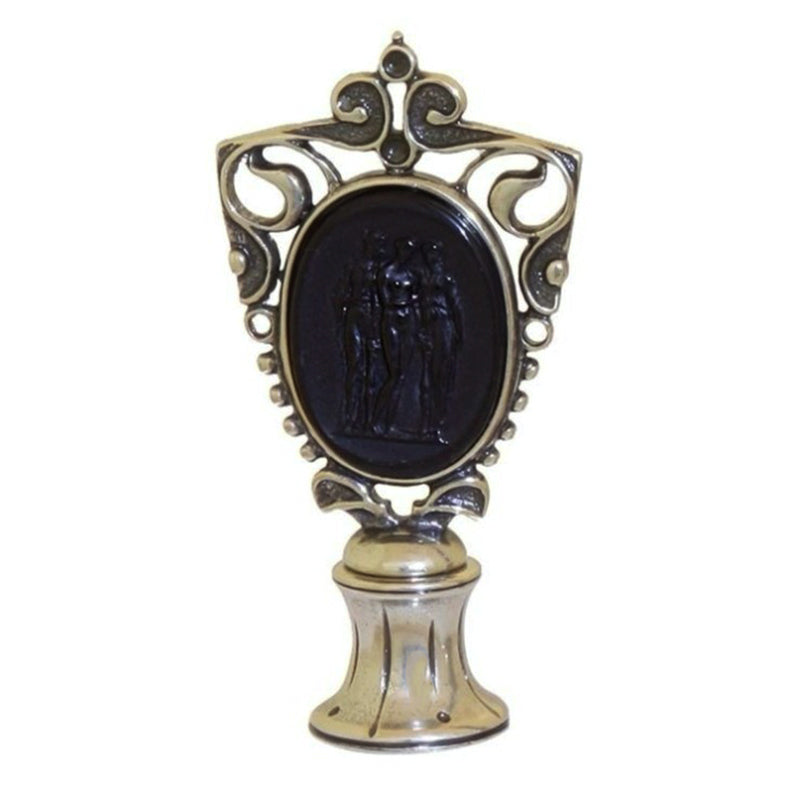 Bortoletti Bronze Wax Seal Handle Glass Paste Cameo - Three Graces - Black