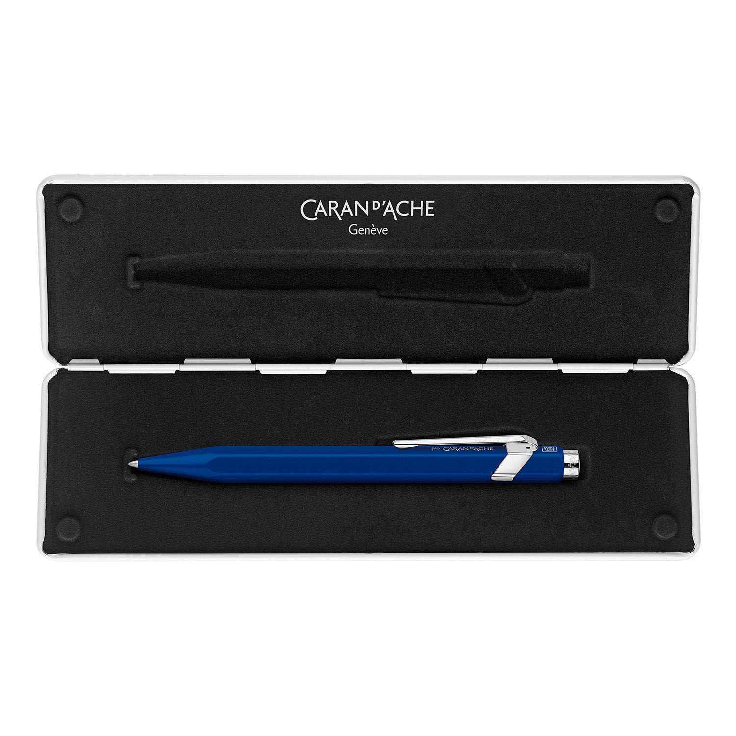 Caran d'Ache 849 Rollerball Pen with Slimpack open - Blue - Swiss Made