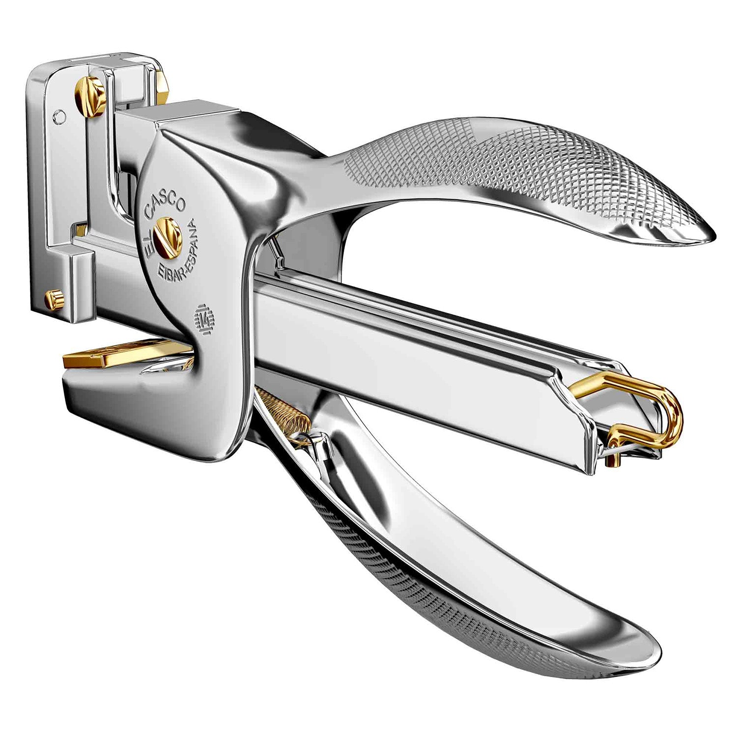 El Casco Pliers Stapler - Chrome and Gold M-85CL Made in Spain angle