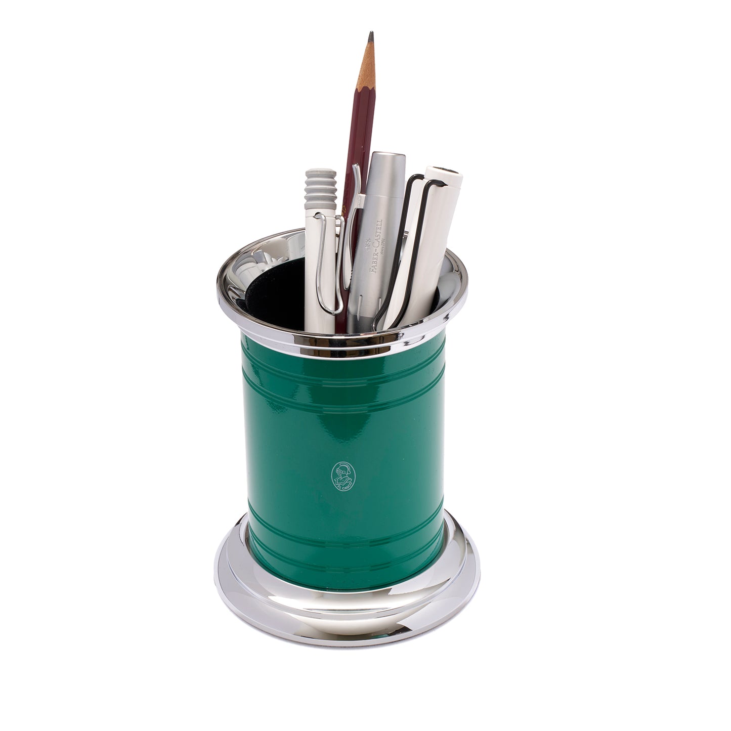 El Casco Pencil Cup M-654 - Pen Holder - Green Chrome - Made in Spain With Pens