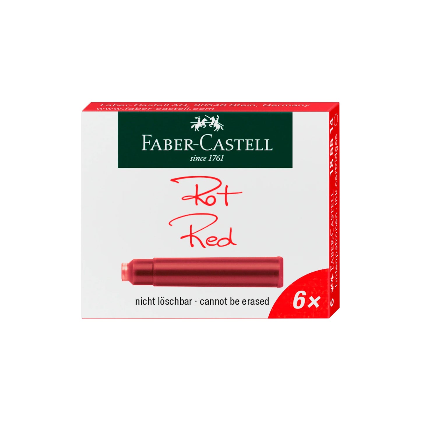 Faber-Castell Fountain Pen Ink - 6 Cartridges - Red - Permanent