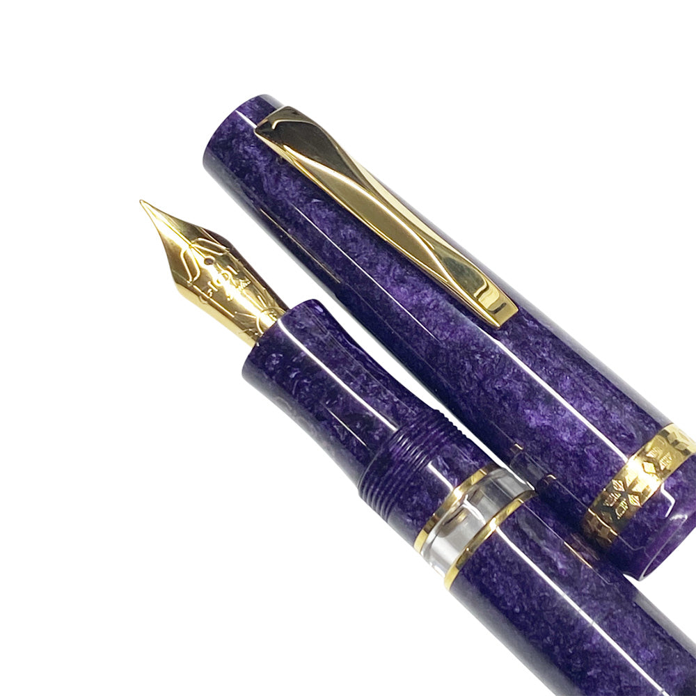 Gioia Metis 2.0 Fountain Pen - Purple - Made in Italy uncapped up close