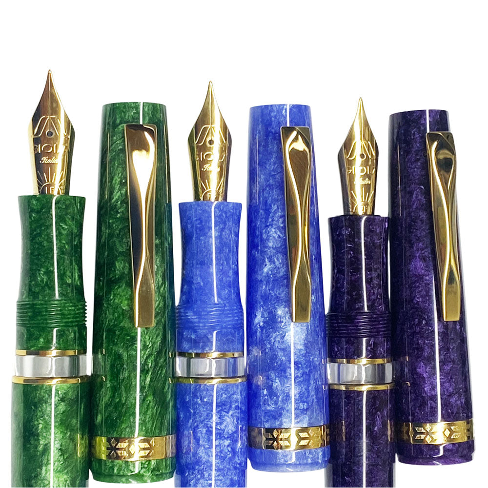 Gioia Metis 2.0 Fountain Pens uncapped
