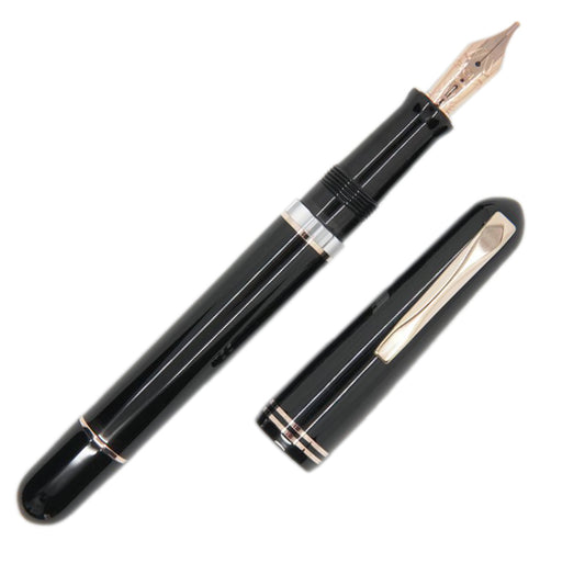 Gioia Metis Fountain Pen - Classic Black - Rose Gold Trim uncapped