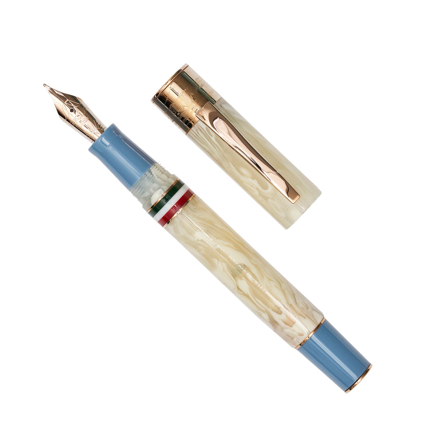 Gioia Partenope Fountain Pen + Rollerball - Avorio - Rose Gold Trim Made in Italy Uncapped