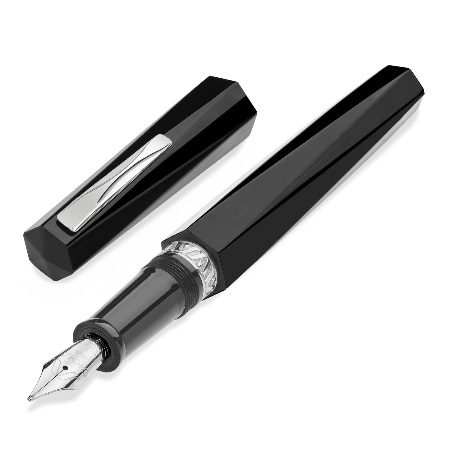 Gioia Sephora Fountain Pen - Noir - Silver Trim made in italy