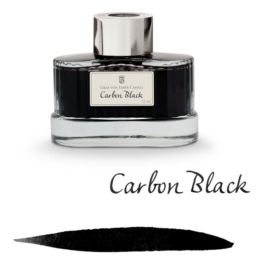 Graf Von Faber-Castell Fountain Pen Ink - 75 ml Bottle - Carbon Black Made in Germany with sample