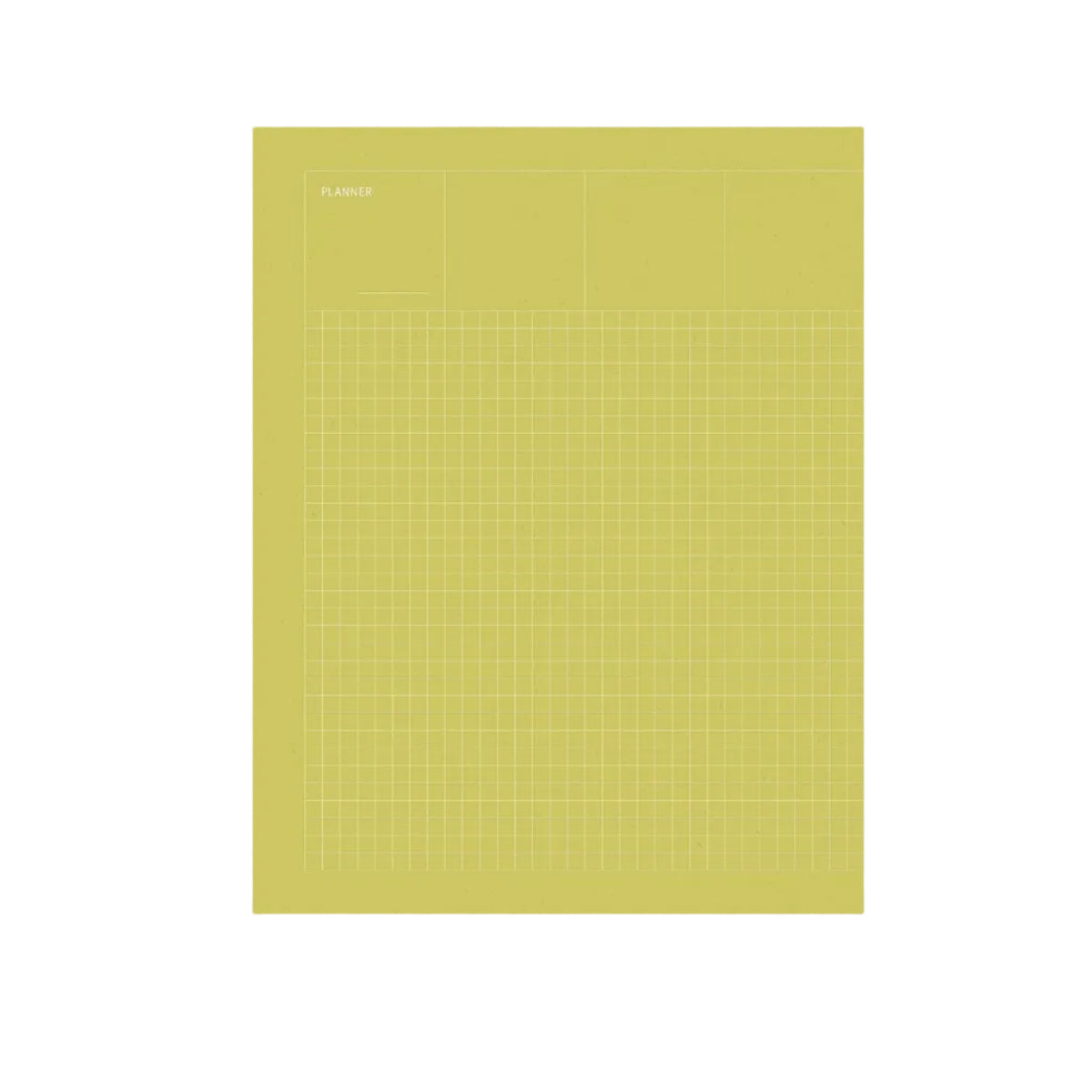 A minimalist yellow grid notepad or planner page standing upright on a light gray background. Grid Undated Planner - Fountain Pen Friendly Planner - Fresh Green