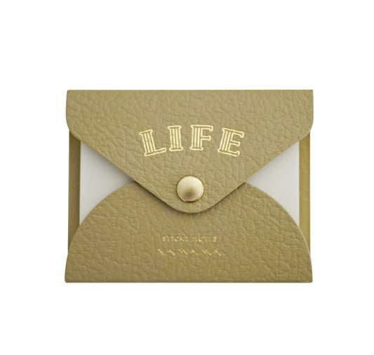 LIFE x Yamama Stationery Faux Leather Covered Sticky Notes - Beige - Blank - Made in Japan