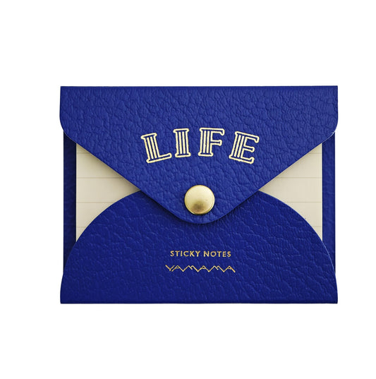 LIFE x Yamama Stationery Faux Leather Covered Sticky Notes - Blue - Ruled - Made in Japan
