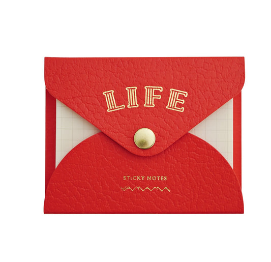LIFE x Yamama Stationery Faux Leather Covered Sticky Notes - Orange - Grid - Made in Japan 