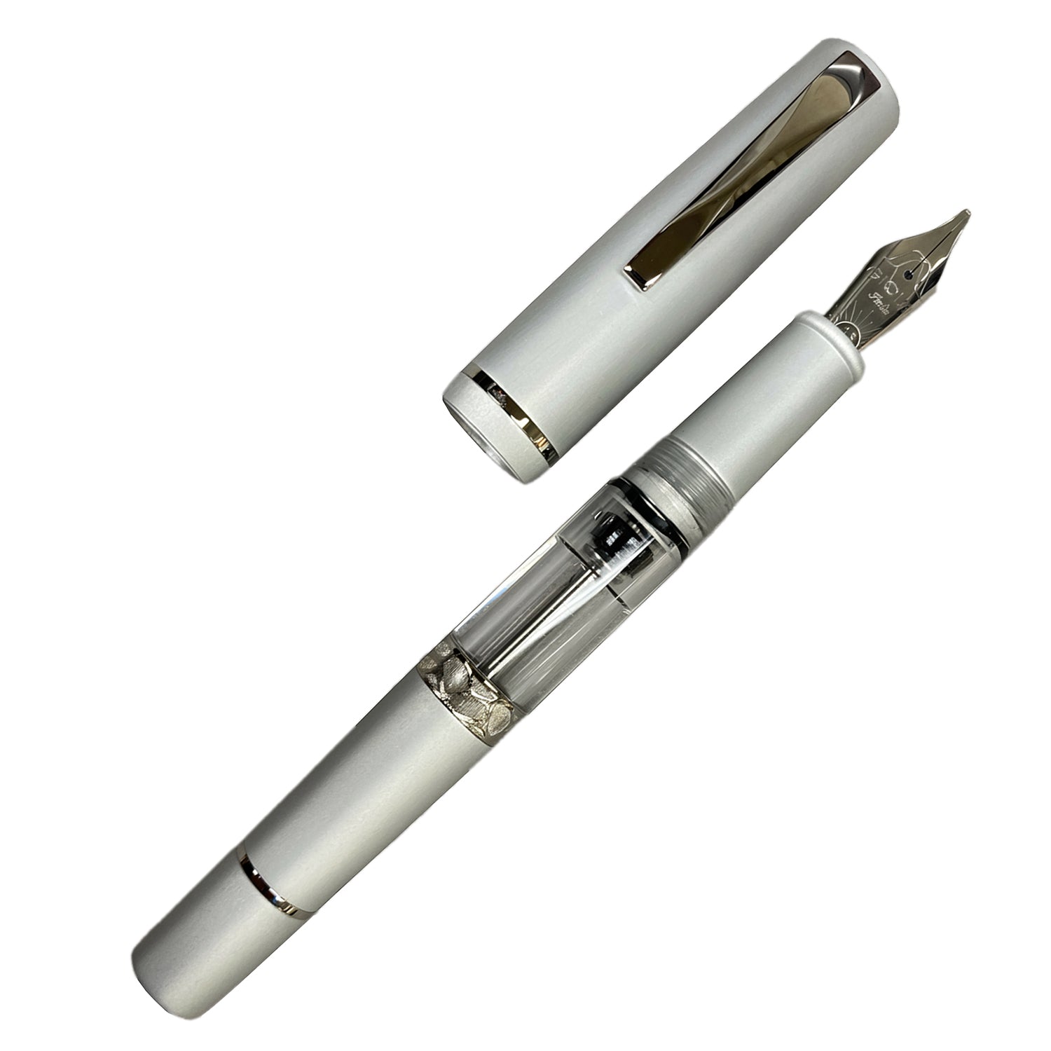 Gioia Luminosa Fountain Pen - Aluminum - Rhodium Trim Made in Italy uncapped