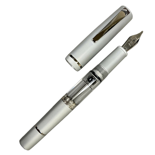 Gioia Luminosa Fountain Pen - Aluminum - Rhodium Trim Made in Italy uncapped