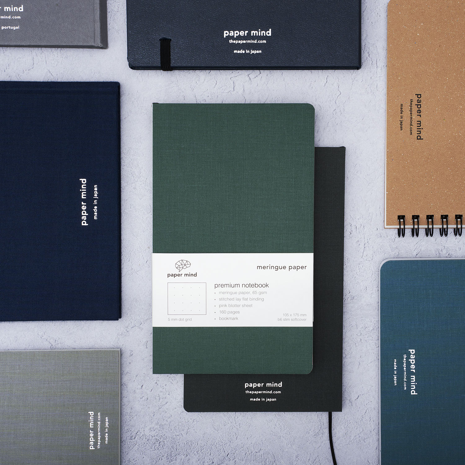 The Paper Mind Meringue Paper Notebook B6 Slim,  Notebook for Fountain Pens, with past notebooks