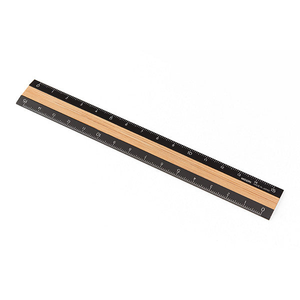 Midori Aluminum and Wood Ruler 15 cm - Black x Light Brown angle