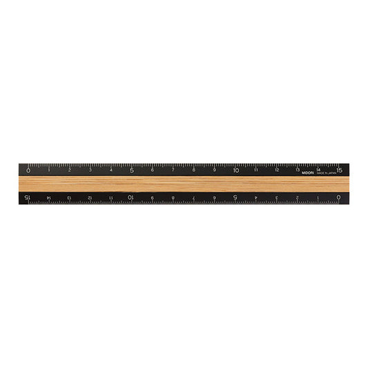 Midori Aluminum and Wood Ruler 15 cm - Black x Light Brown