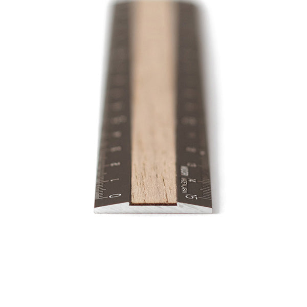 Midori Aluminum and Wood Ruler 15 cm - Brown x Dark Brown close up edge