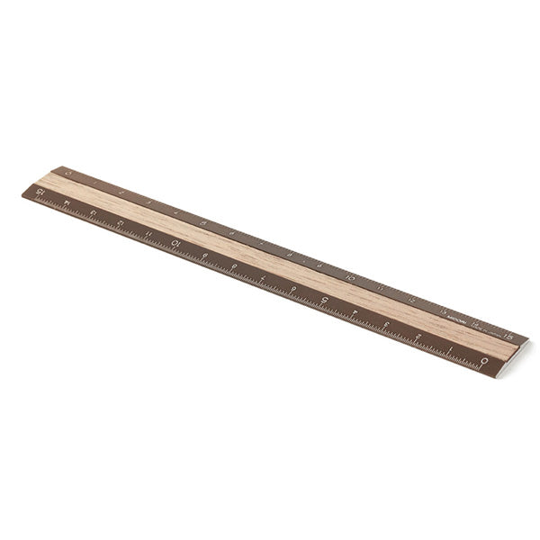 Midori Aluminum and Wood Ruler 15 cm - Brown x Dark Brown angle