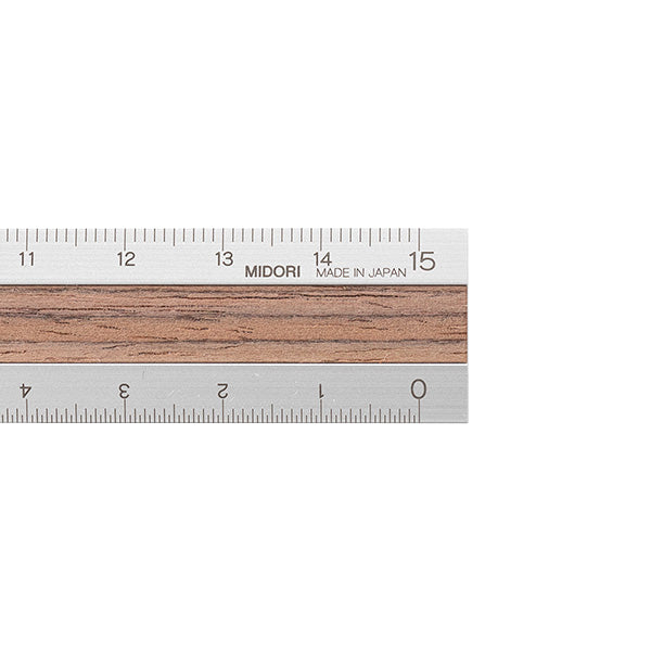 Midori Aluminum and Wood Ruler 15 cm - Silver x Dark Brown detail