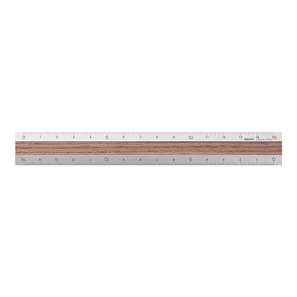 Midori Aluminum and Wood Ruler 15 cm - Silver x Dark Brown