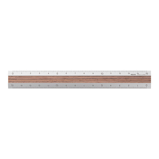 Midori Aluminum and Wood Ruler 15 cm - Silver x Dark Brown