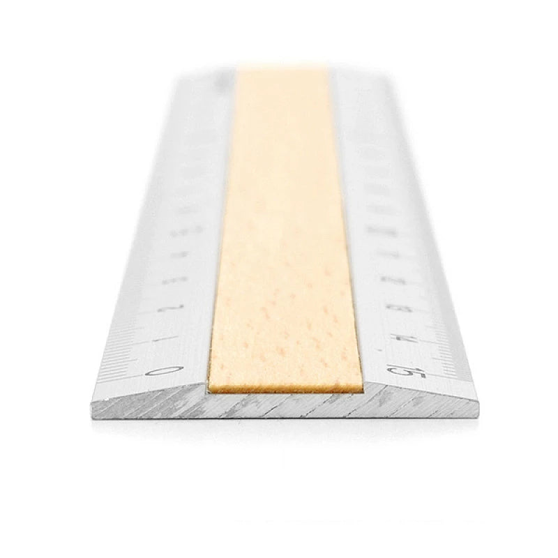 Midori Aluminum and Wood Ruler 15 cm - Silver x Light Brown up close