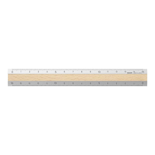 Midori Aluminum and Wood Ruler 15 cm - Silver x Light Brown