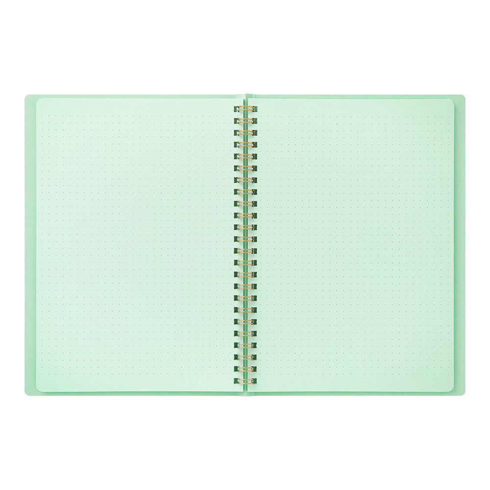 Midori Soft Color Ring Notebook - A5 - Dot Grid - Green Made in Japan Open