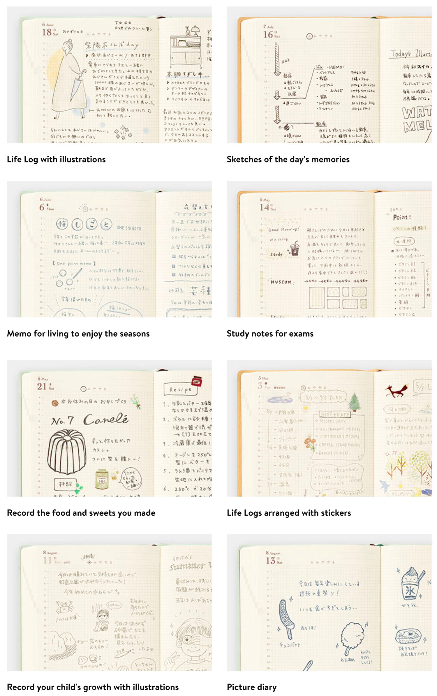 Midori Hibino Free Diary 2-Page-Per-Day Calendar - Undated - A6