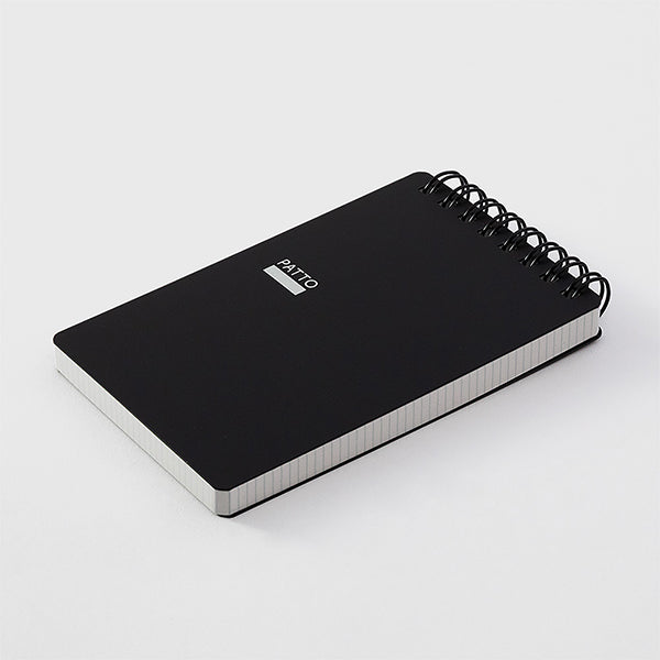 Black notebook with spiral binding on a white background Midori Patto Quick Open Memo Pad - Black - Made in Japan
