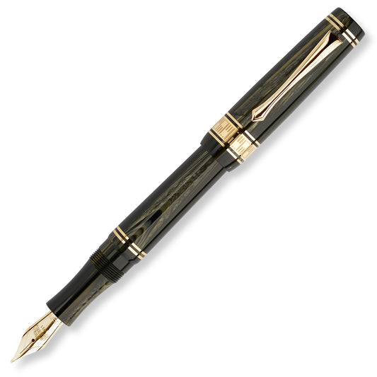 Nettuno Superba Celluloid Limited Edition Button Filler  Fountain Pen - 14k Nib - Green - Made in Italy posted