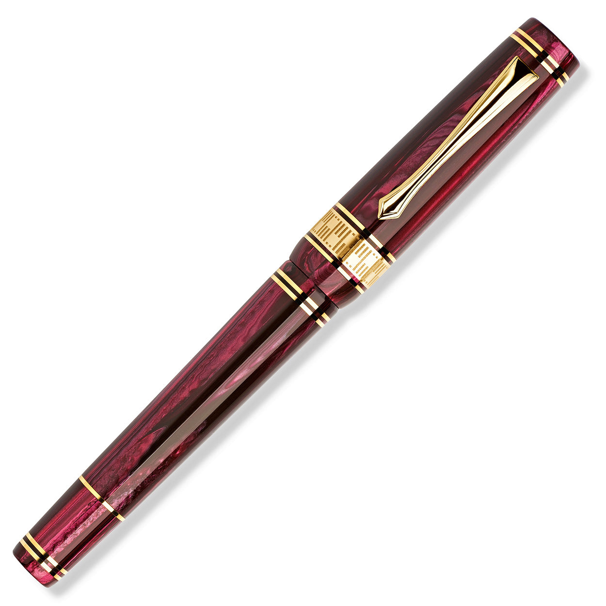 Nettuno Superba Celluloid Limited Edition Piston Fountain Pen - 14k Nib - Ruby - Made in Italy  Capped