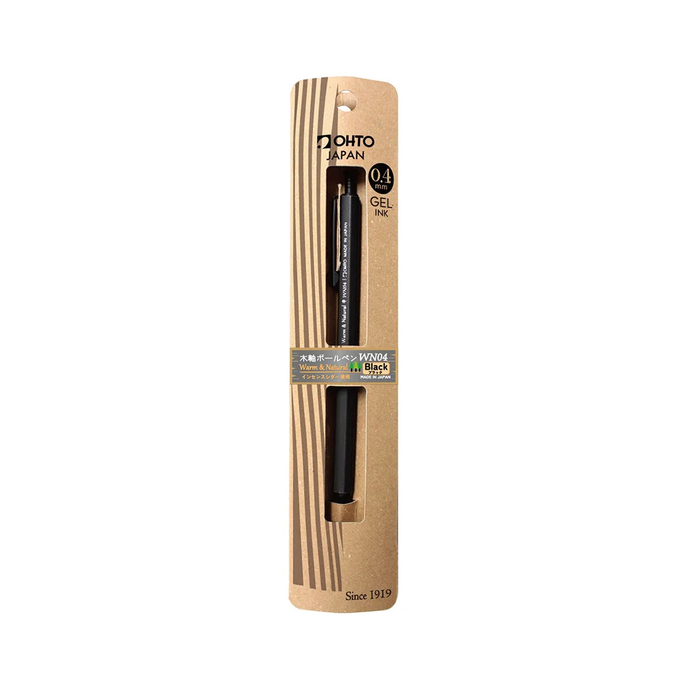 OHTO WN04 Wood Gel Ballpoint Pen 0.4 mm - Black - Gel Pen Made in Japan Box