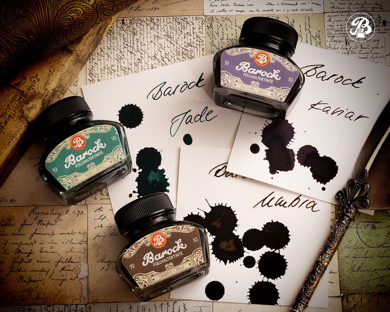 Octopus Fluids Barock 1910 Fountain Pen Ink - 30 ml Bottle - Jade Umbra Caviar