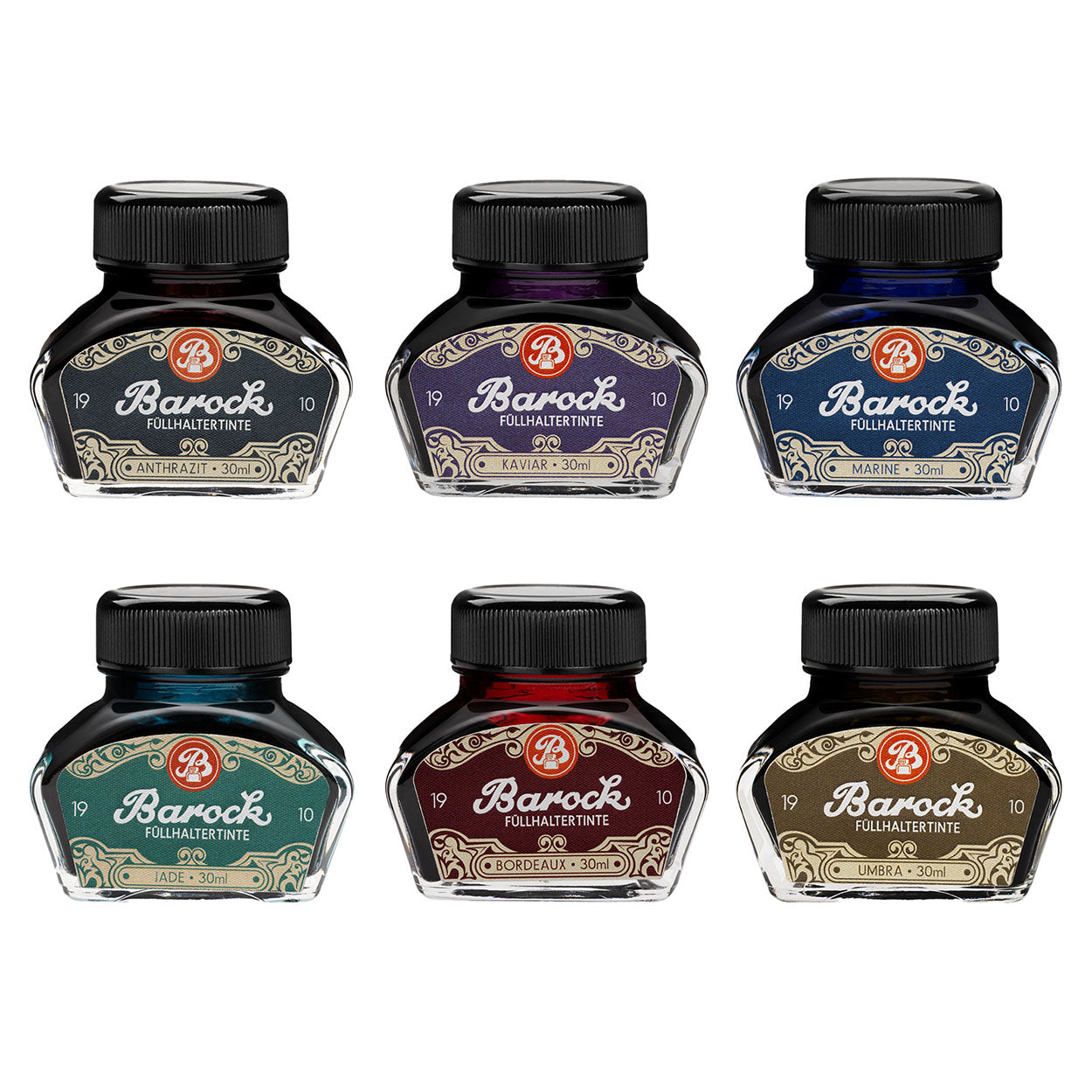 Octopus Fluids Barock 1910 Fountain Pen Ink - 30 ml Bottle - line up