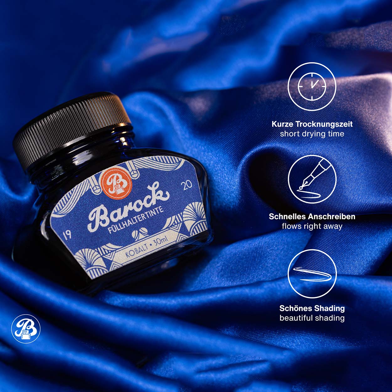 Octopus Fluids Barock 1920 Fountain Pen Ink - 30 ml Bottle - Kobalt details