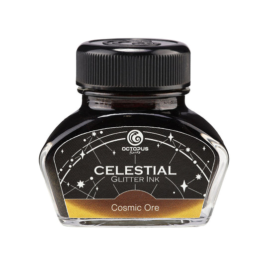 Octopus Fluids Celestial Glitter Shimmer Fountain Pen Ink - Cosmic Ore - Brown With Copper Shimmer - Made in Germany 30ml